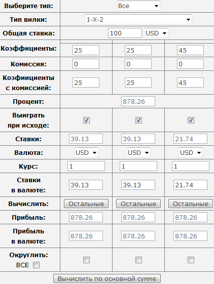 Калькулятор вилок на 2