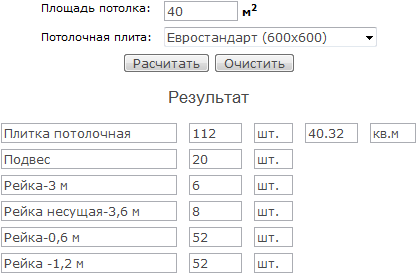 Калькулятор потолков Армстронг 600*600. Расчет подвесного потолка.